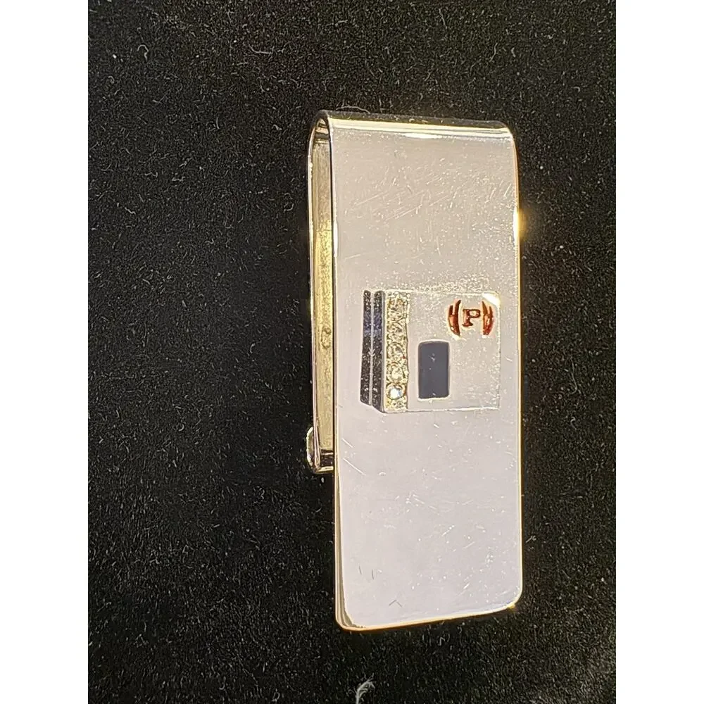 Phat Farm Money Clip Holder Silver-tone Mens 2” X .75” Crystals Enamel